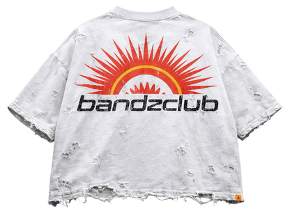 Bandzclub “Sunrise Motion” Distressed Boxy Tee – Vintage White