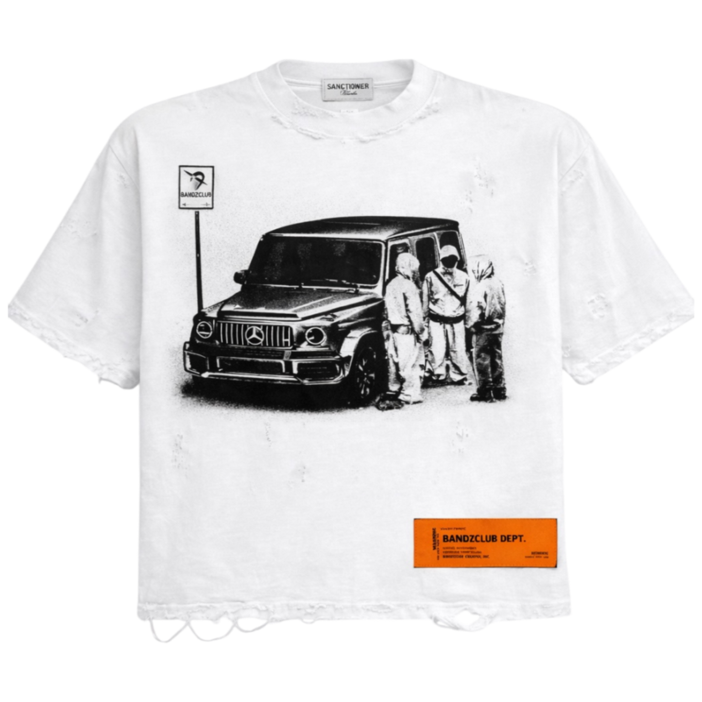 Bandzclub “Sunrise Motion” Distressed Boxy Tee – Vintage White