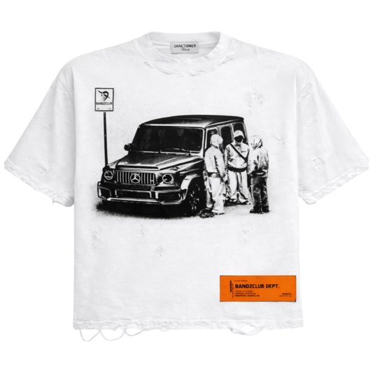Bandzclub “Sunrise Motion” Distressed Boxy Tee – Vintage White