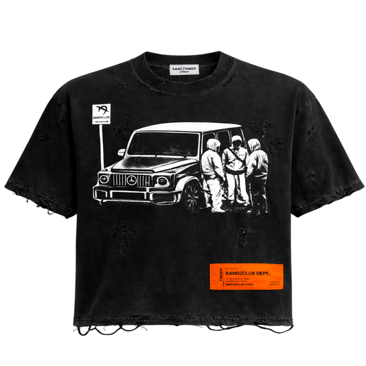 Bandzclub “Sunrise Motion” Distressed Boxy Tee – Vintage Black